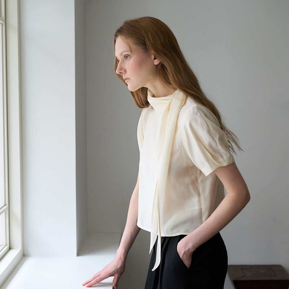 DEHEVE Cowl Neck Scarf Blouse [Butter]