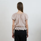 DEHEVE Frill Puff Crop Blouse [Pink]