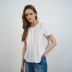 DEHEVE Lace Trim Pintuck Blouse [Ivory]