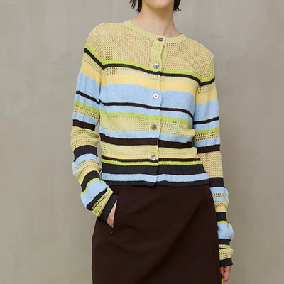 (W) Mesh Border Cardigan (LIME)