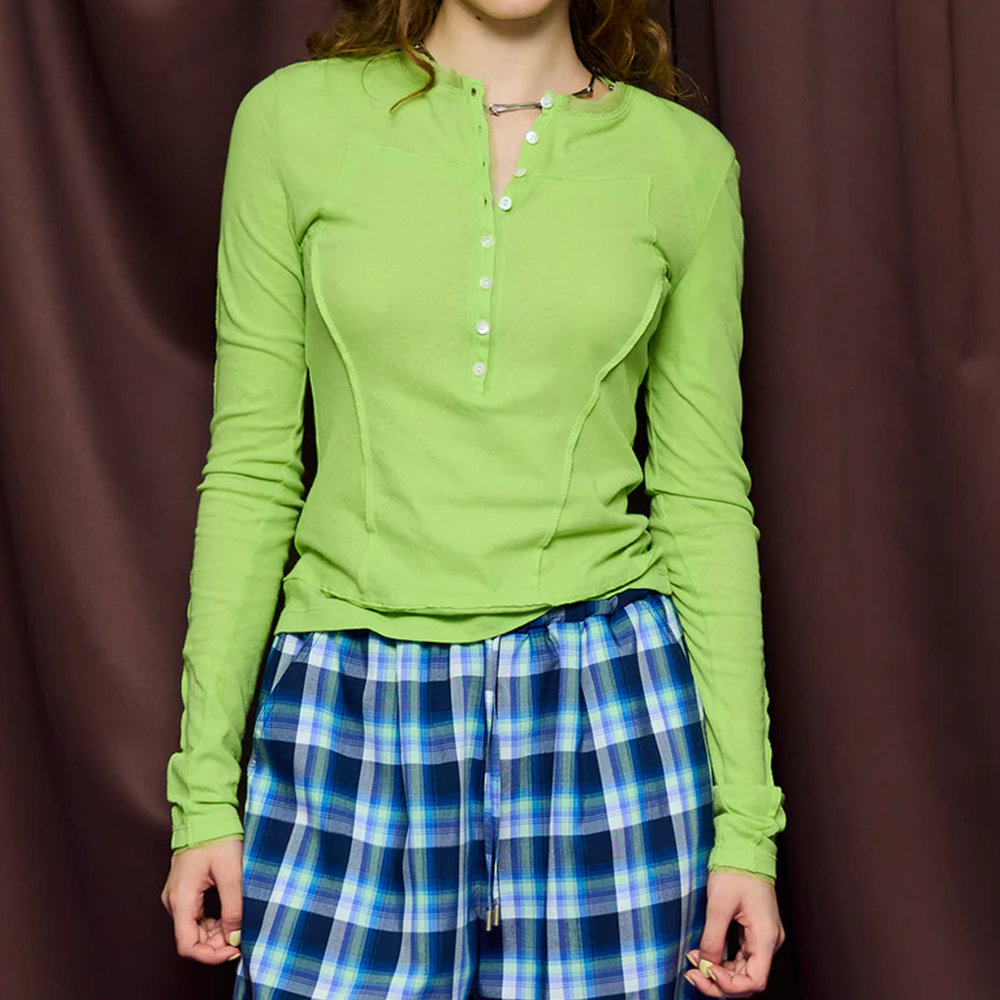 MAISON SPECIAL (W) Henley Neck Top (GRN)