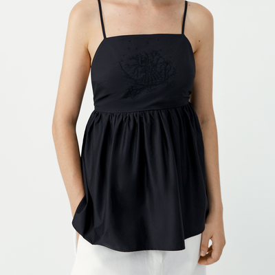 (W) COTTON EMBROIDERED TOP (Black)