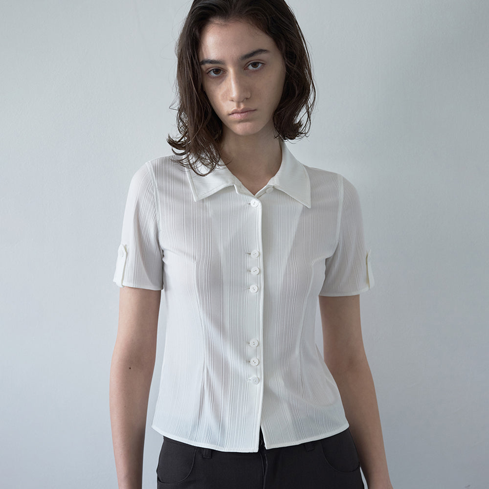 MILLO WOMEN Pleated short sleeve shirt [ivory]
