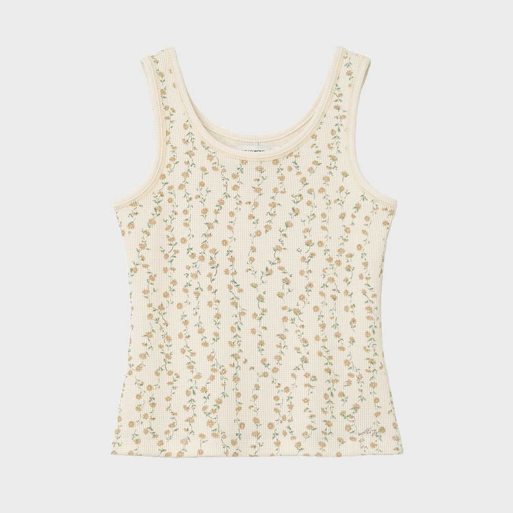 MILLO WOMEN Floral waffle sleeveless top [cream]