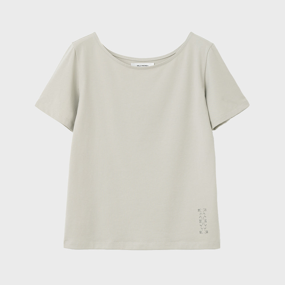 MILLO WOMEN Soft Vining Boat Neck T-Shirt [Light Beige]