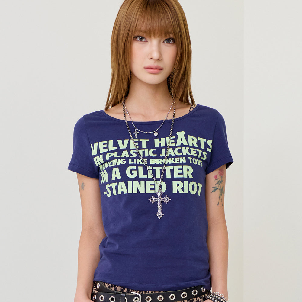 runningHIGH LETTERING SLIM H/S TEE [NAVY]