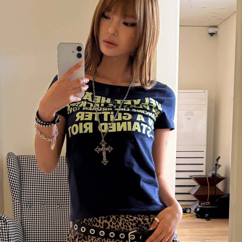 runningHIGH LETTERING SLIM H/S TEE [NAVY]