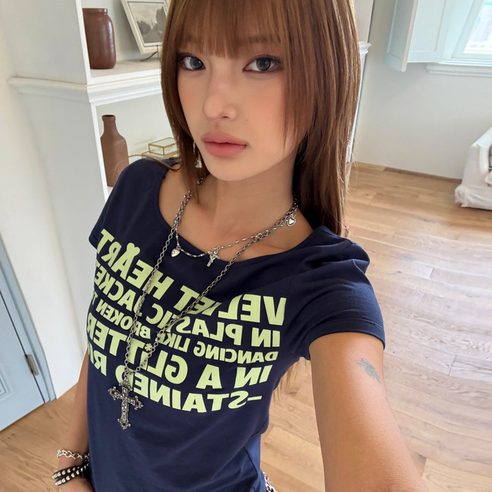 runningHIGH LETTERING SLIM H/S TEE [NAVY]