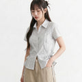 TOPGIRL Strap pin tuck striped shirt blouse_T611TP155