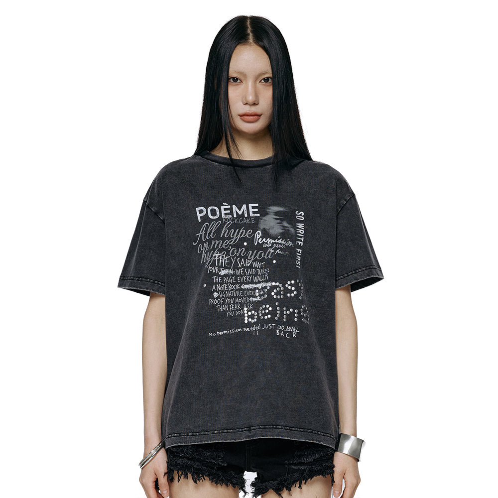 ROCKCAKE Poeme Hotfix Printed Top - Black