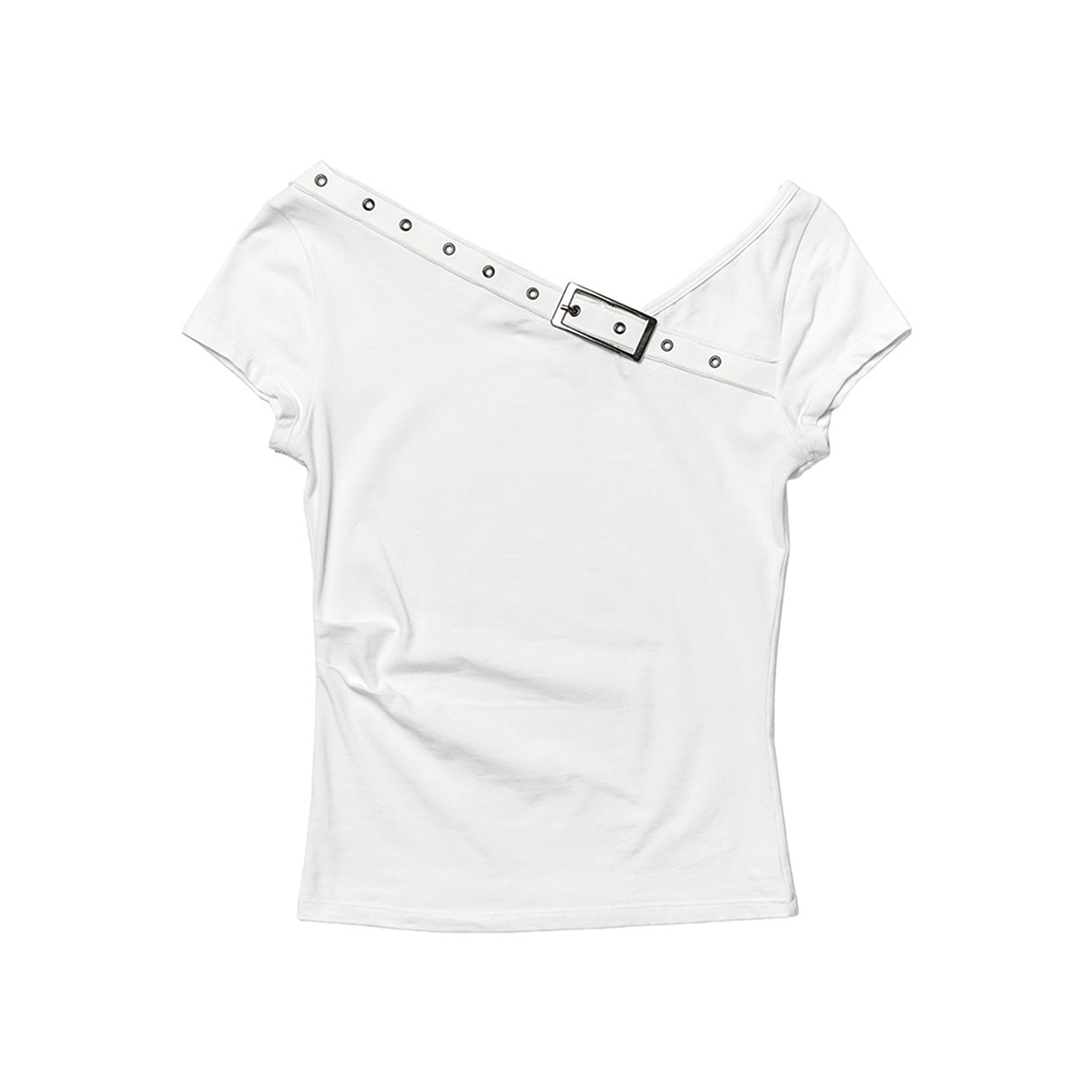 SCHISMINDUCING UNBALANCED BELTED TOP WHITE