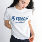 ames worldwide ROUND HEM CROP TEE LIGHT GREY