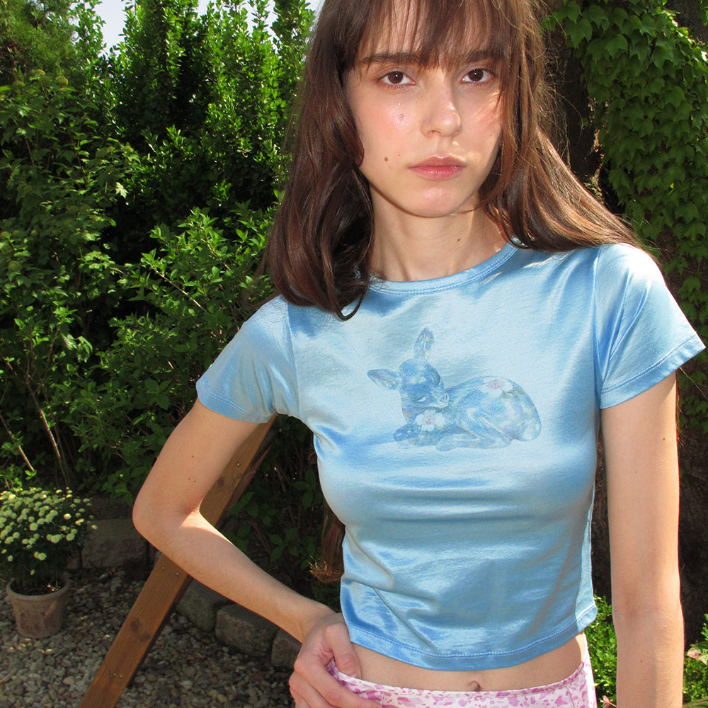 CENTAUR.KR BAMBI HALF SLEEVE CROP T-SHIRT_BLUE