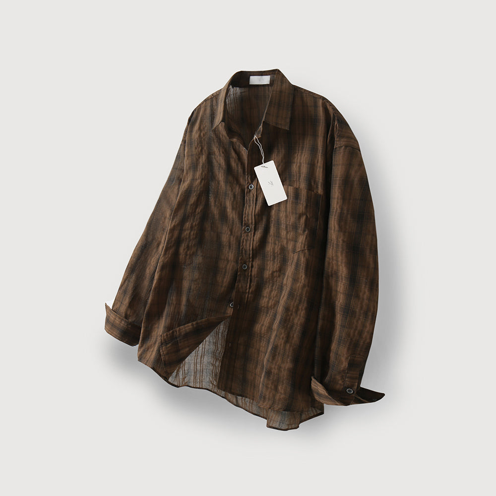 MOODINSIDE Vintage wrinkle check shirt_Brown