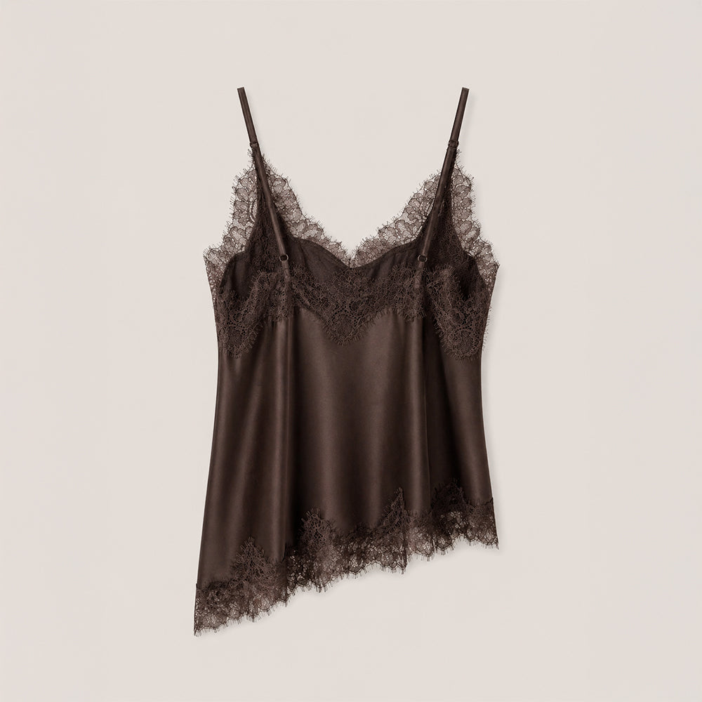 320showroom Lace Trim Satin Slip Top Brown