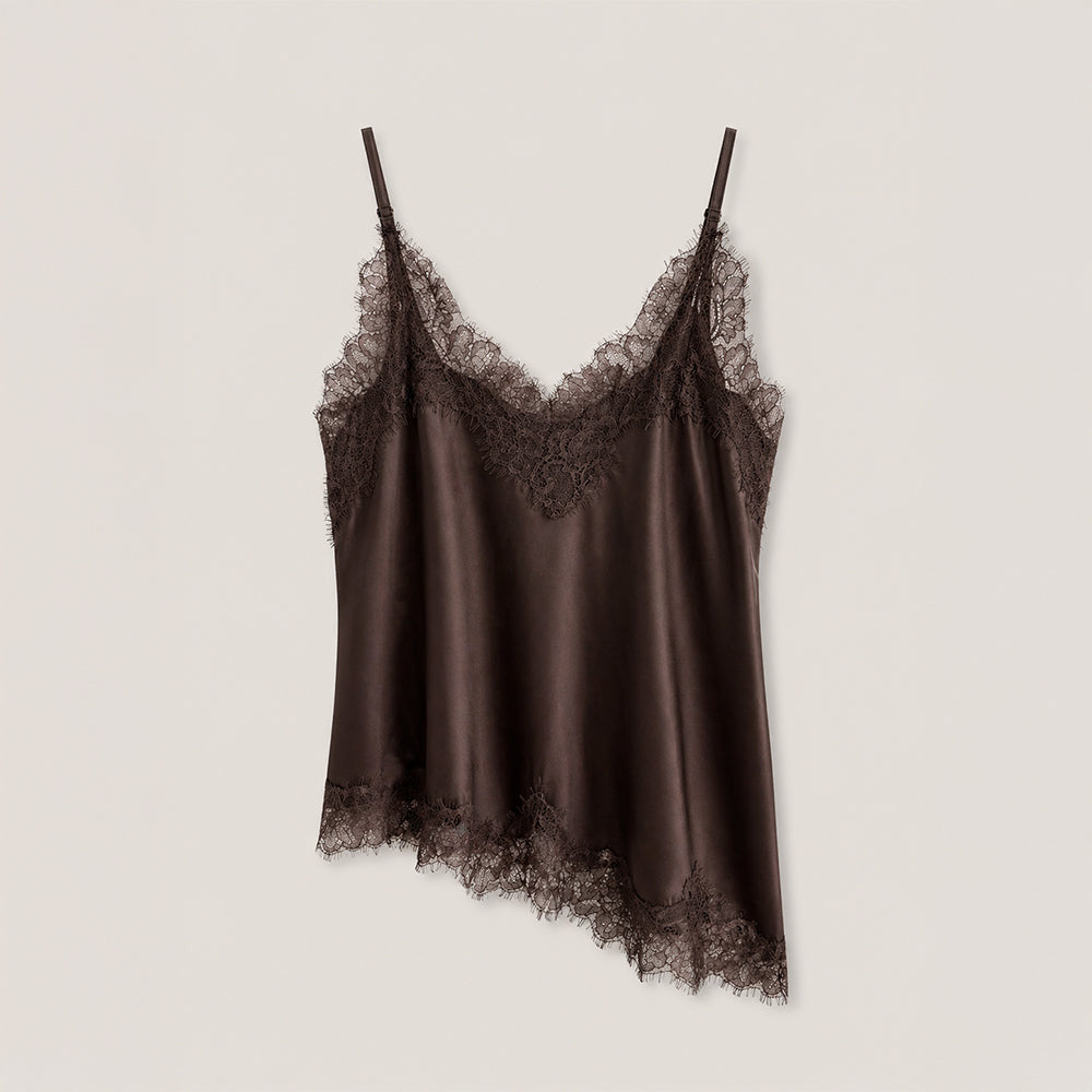 320showroom Lace Trim Satin Slip Top Brown