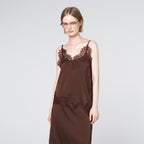320showroom Lace Trim Satin Slip Top Brown