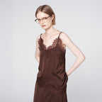 320showroom Lace Trim Satin Slip Top Brown