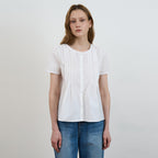 DEHEVE Lace Trim Pintuck Blouse [Ivory]