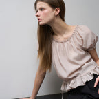 DEHEVE Frill Puff Crop Blouse [Pink]
