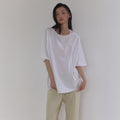 LONQUE EMBROIDERY OFF SHOULDER OVERSIZED T-SHIRT (WHITE)