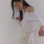 LONQUE EMBROIDERY OFF SHOULDER OVERSIZED T-SHIRT (WHITE)