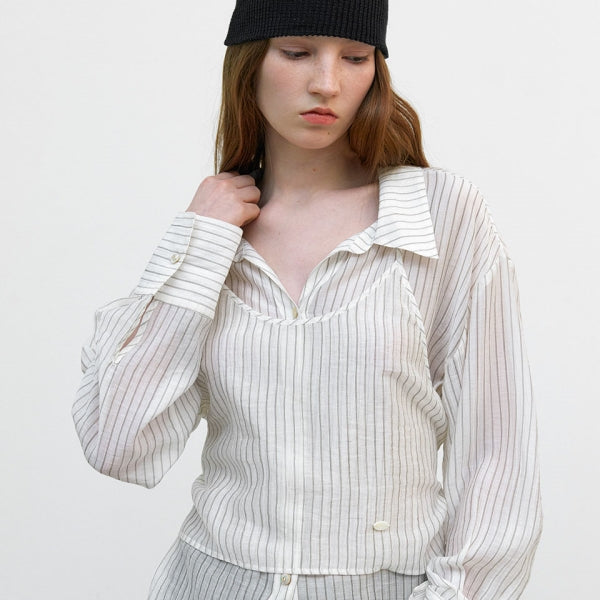 ATELIER NAIN STRIPE RIBBON BUSTIER BLOUSE (BL-4388)