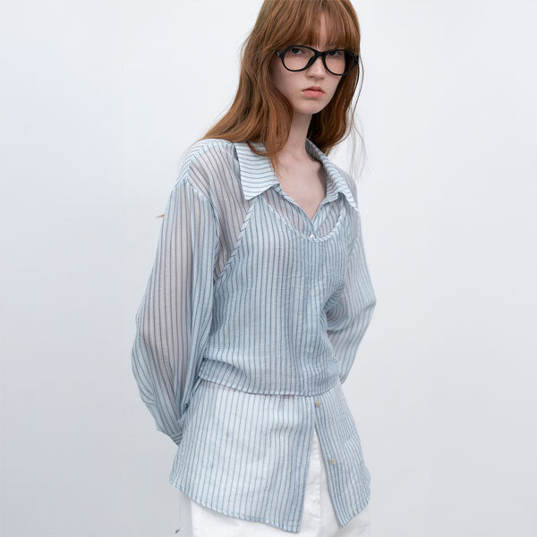 ATELIER NAIN STRIPE RIBBON BUSTIER BLOUSE (BL-4388)