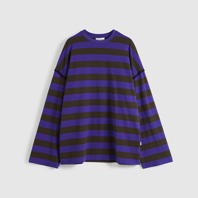 (W) CLASSIC EMBROIDERED STRIPED T-SHIRT (ROYAL BLUE STRIPE)