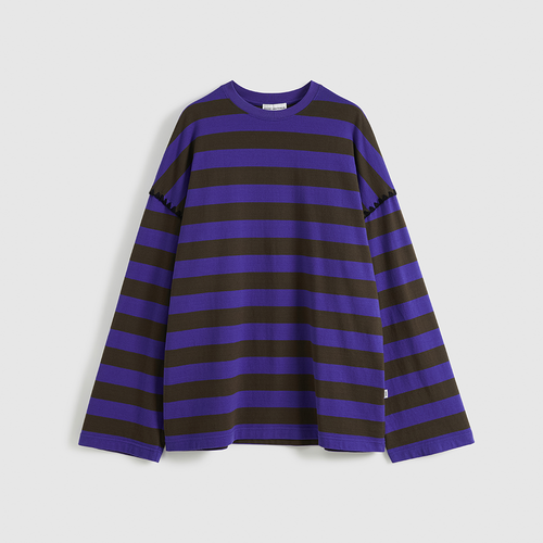 SHORT SENTENCE (concierge) (W) CLASSIC EMBROIDERED STRIPED T-SHIRT (ROYAL BLUE STRIPE)