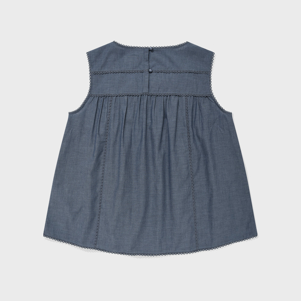 COVERNAT WOMAN Women's Chambray Pintuck Sleeveless Blouse Blue