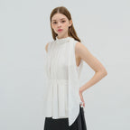 CAMINO tie shirring tank top blouse white