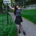MISEKI SEOUL Sheer shirring layered top CHARCOAL