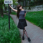 MISEKI SEOUL Sheer shirring layered top CHARCOAL