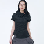MISEKI SEOUL High neck shirring button shirt BLACK