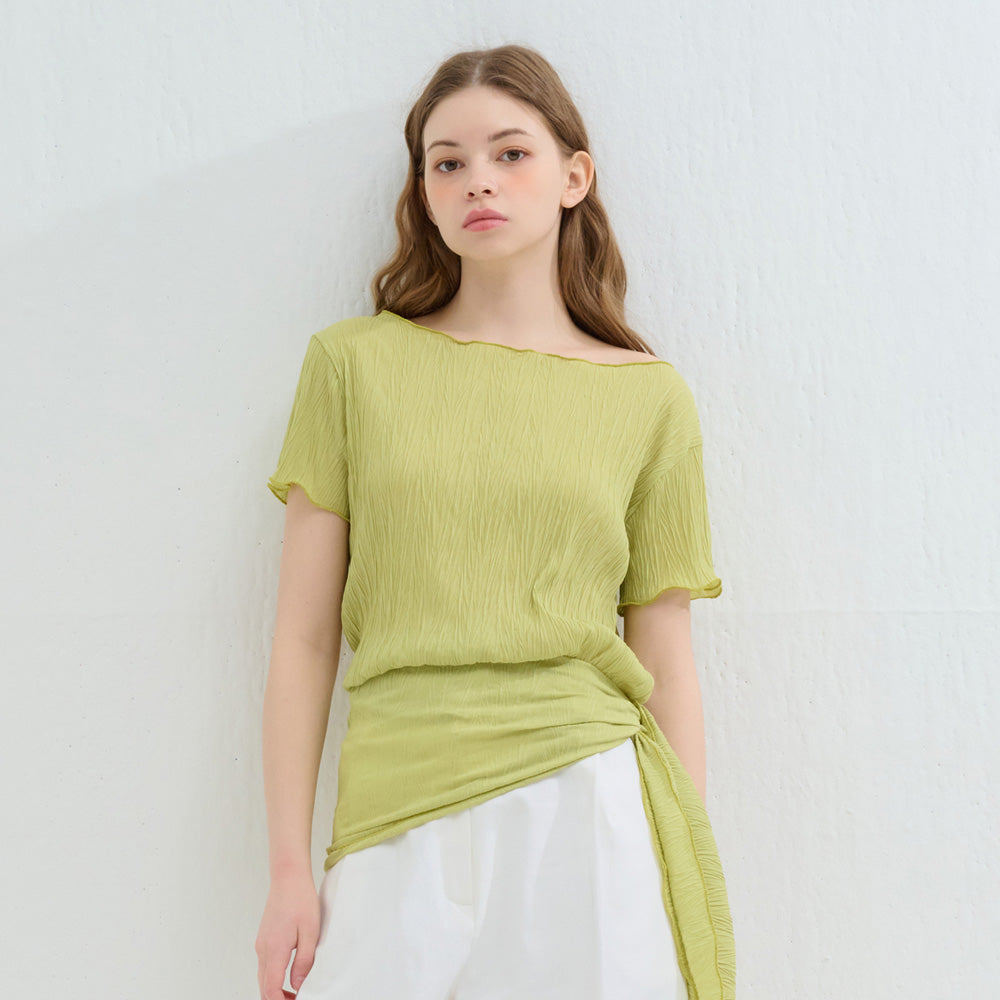 CAMINO scarf wrap pleated blouse green