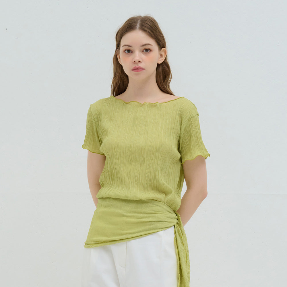 CAMINO scarf wrap pleated blouse green