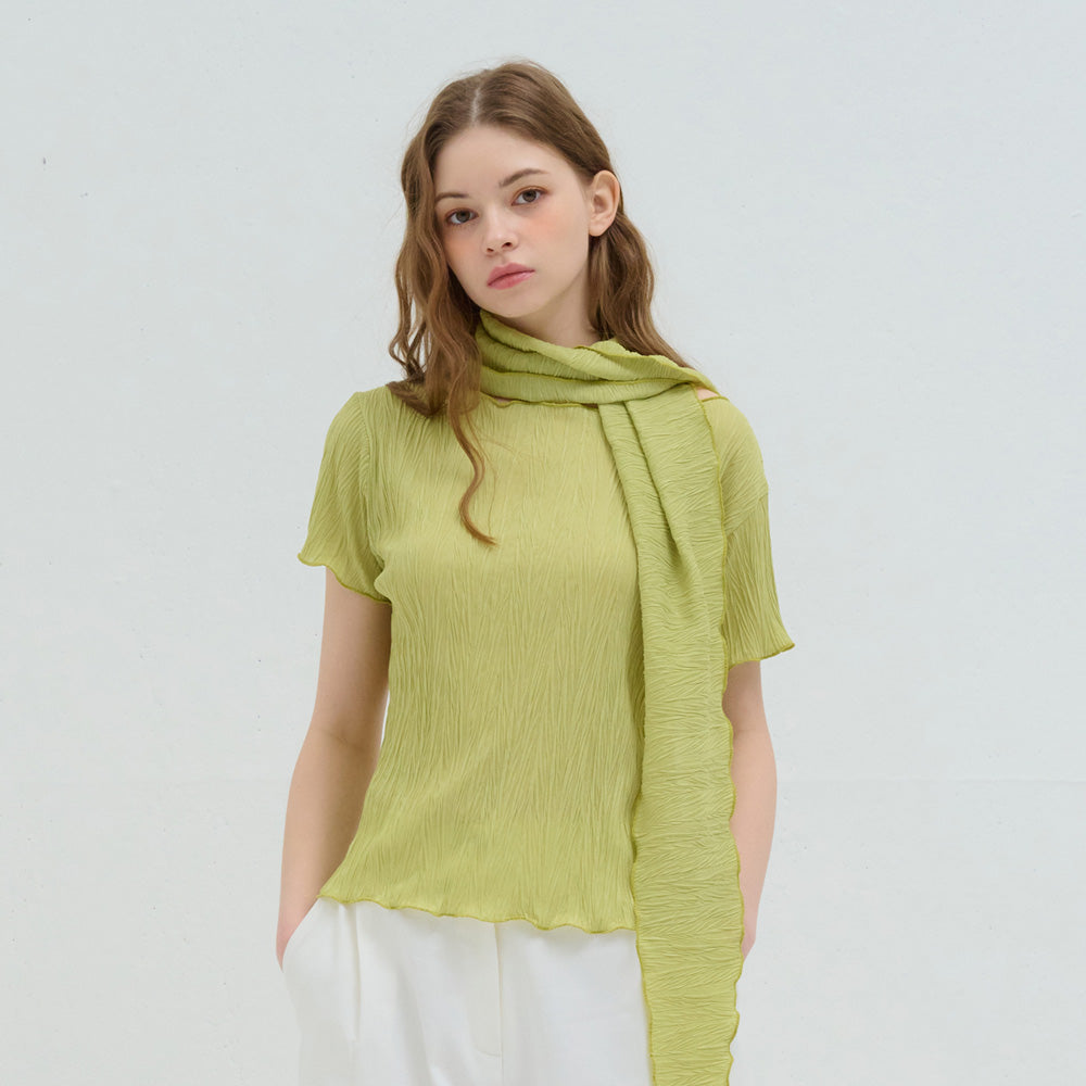 CAMINO scarf wrap pleated blouse green