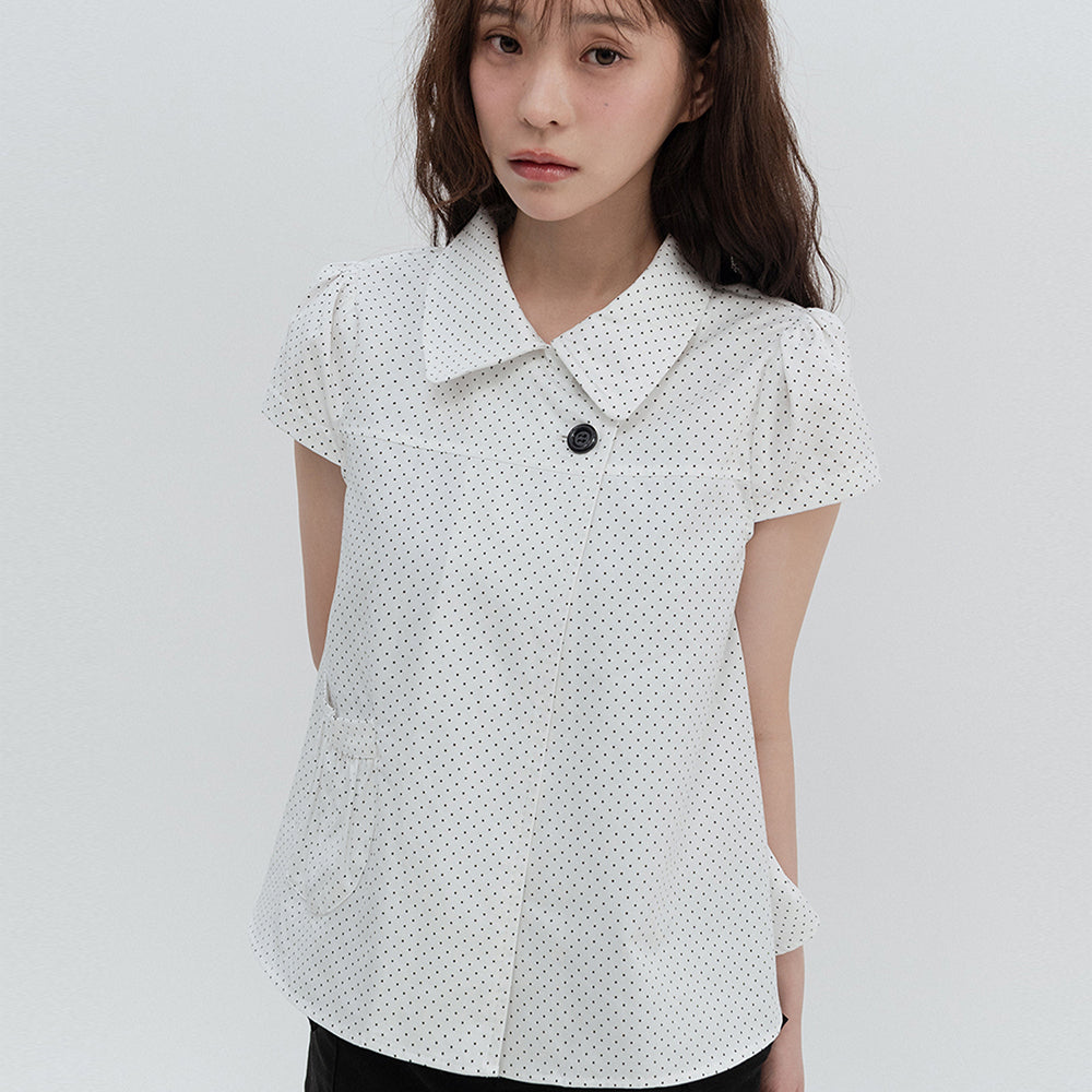 highschooldisco Dot button puff sleeve blouse_white