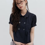 highschooldisco Check double button blouse