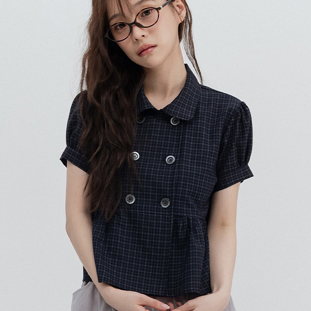 highschooldisco Check double button blouse