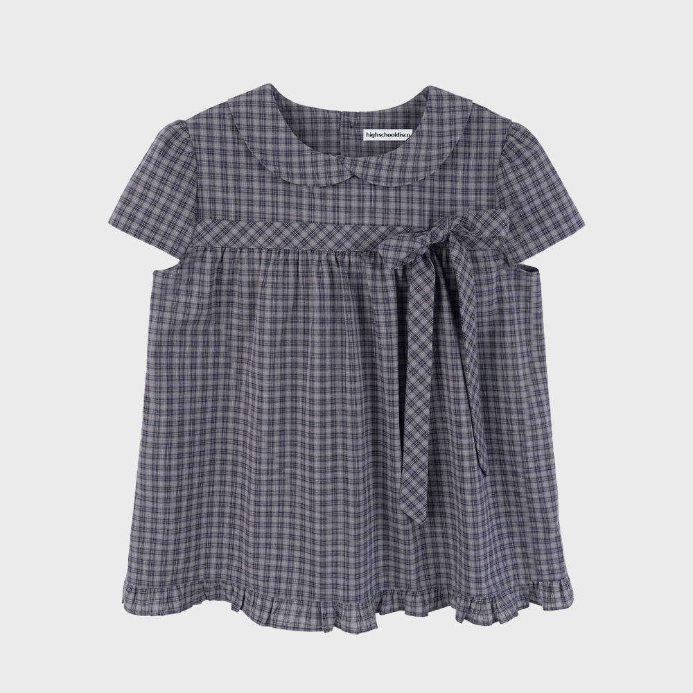 highschooldisco Check ribbon round collar blouse