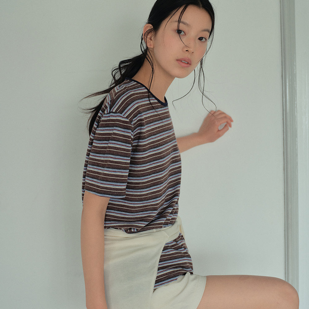 WEDNESDAYOASIS Vintage Stripe Half T-Shirt_BROWN(WB6TP25)