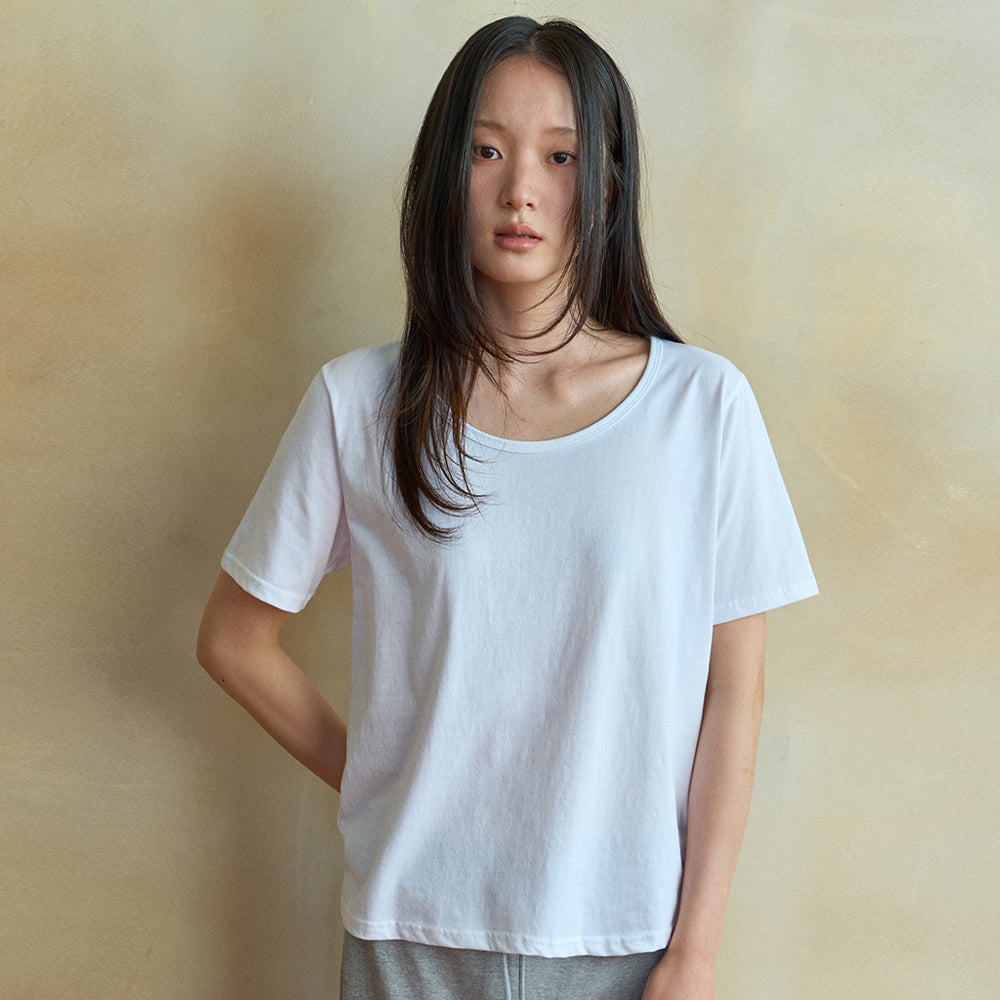 WEDNESDAYOASIS Silket U-Neck Half T-Shirt_IVORY(WB6TP32)
