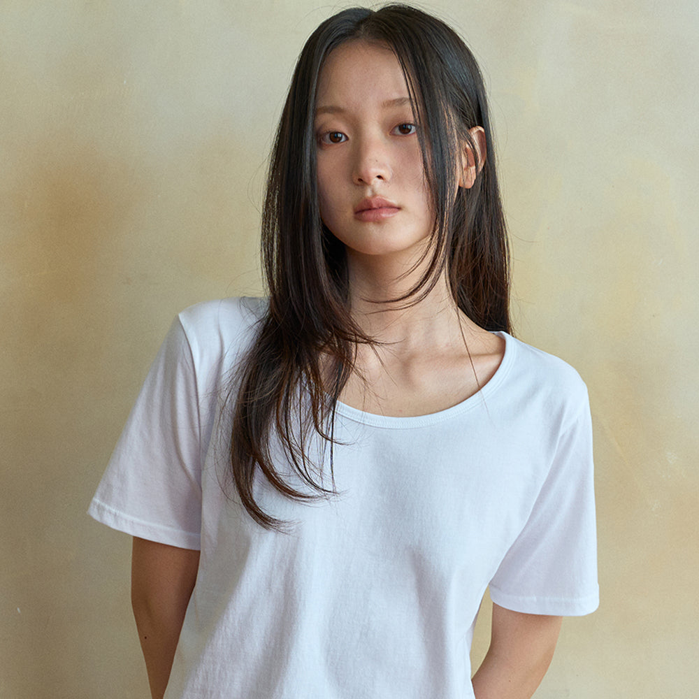 WEDNESDAYOASIS Silket U-Neck Half T-Shirt_IVORY(WB6TP32)