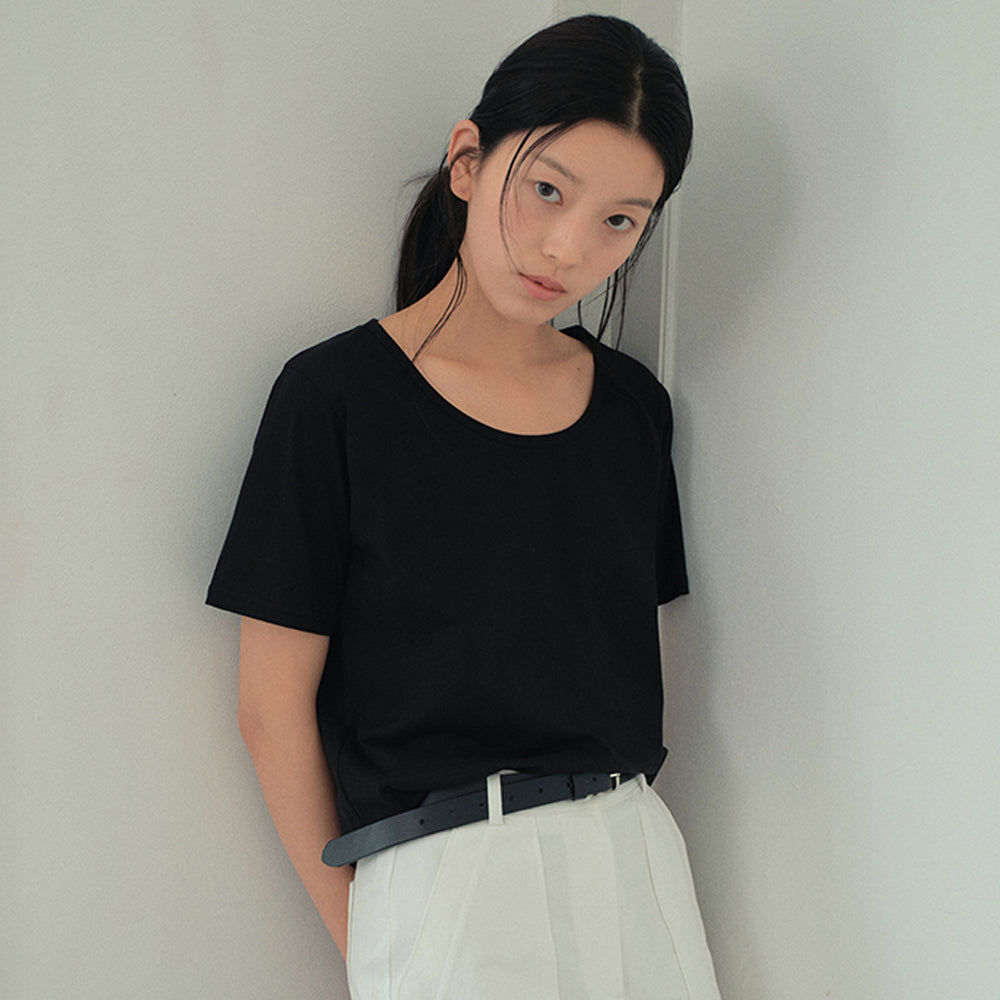 WEDNESDAYOASIS Silket U-Neck Half T-Shirt_BLACK(WB6TP32)
