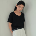 WEDNESDAYOASIS Silket U-Neck Half T-Shirt_BLACK(WB6TP32)