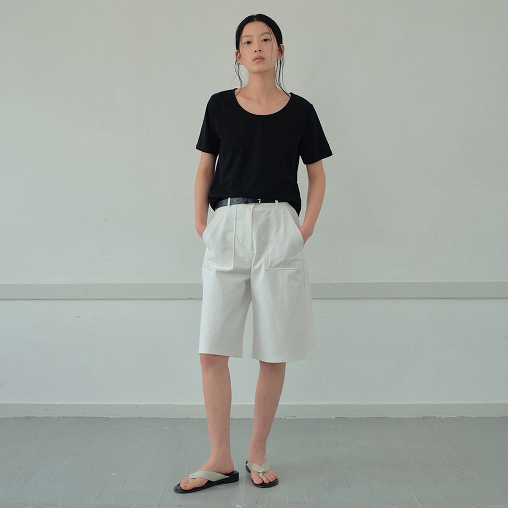 WEDNESDAYOASIS Silket U-Neck Half T-Shirt_BLACK(WB6TP32)