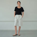 WEDNESDAYOASIS Silket U-Neck Half T-Shirt_BLACK(WB6TP32)