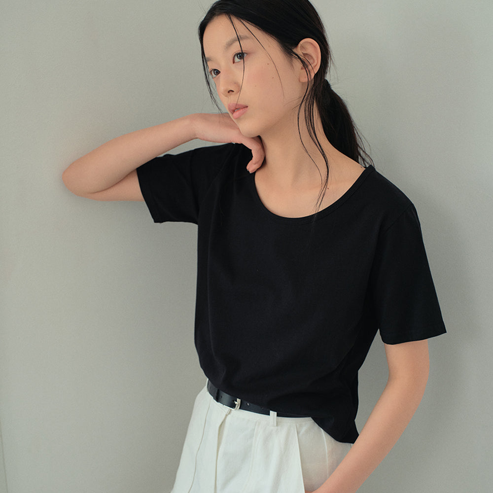 WEDNESDAYOASIS Silket U-Neck Half T-Shirt_BLACK(WB6TP32)